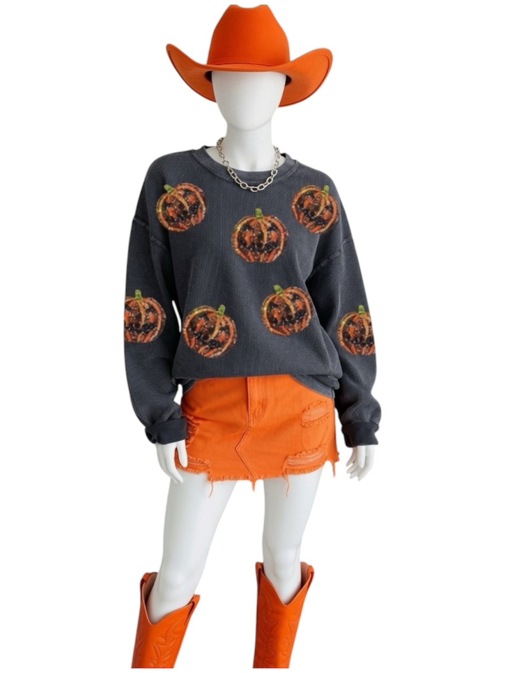 POODIT  sequin pumpkin corded/thermal texture oversized pull over sz S M L XL